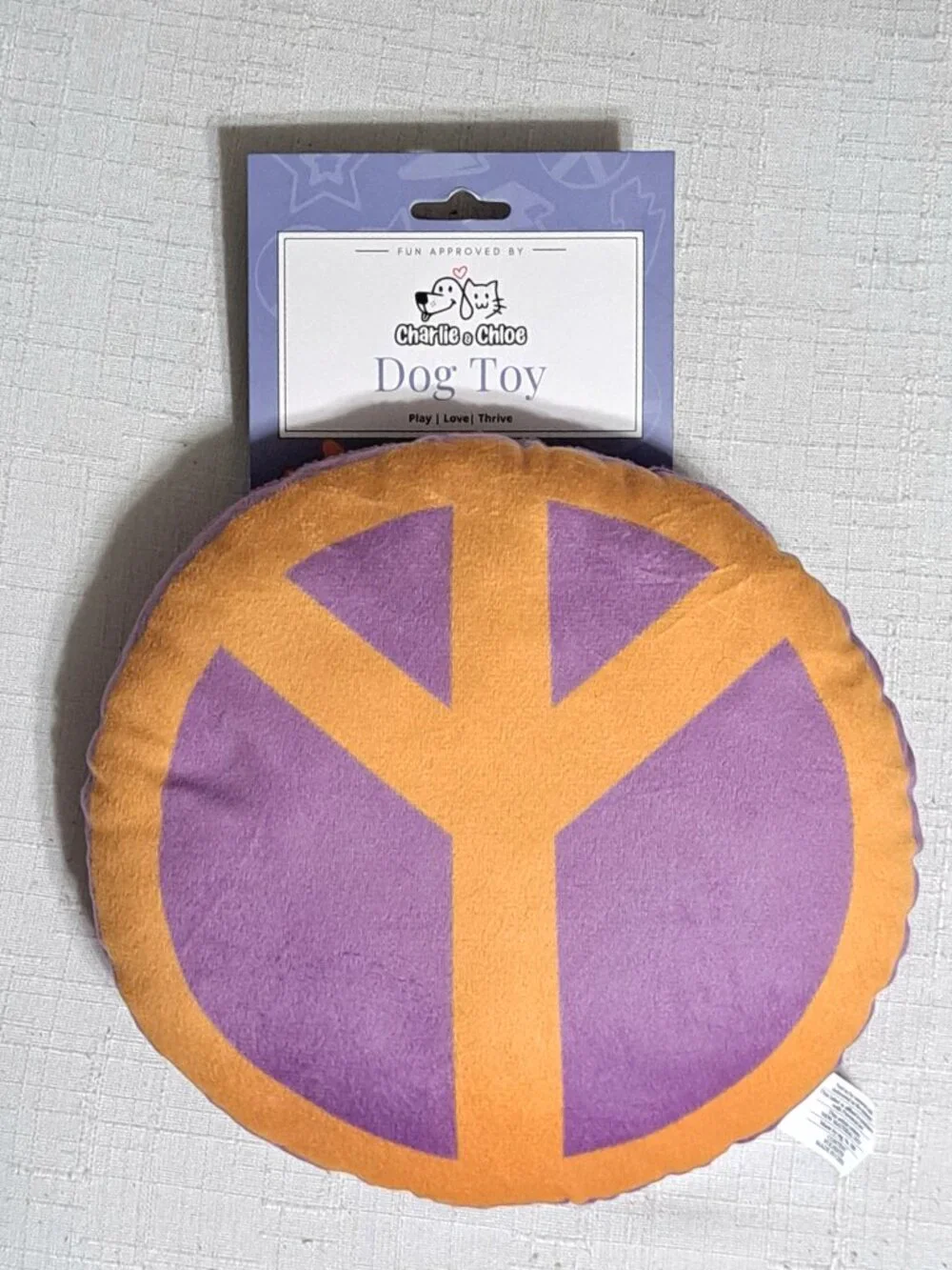 Charlie & Chloe Plush Peace Sign Squeaker Dog Disc Toy
